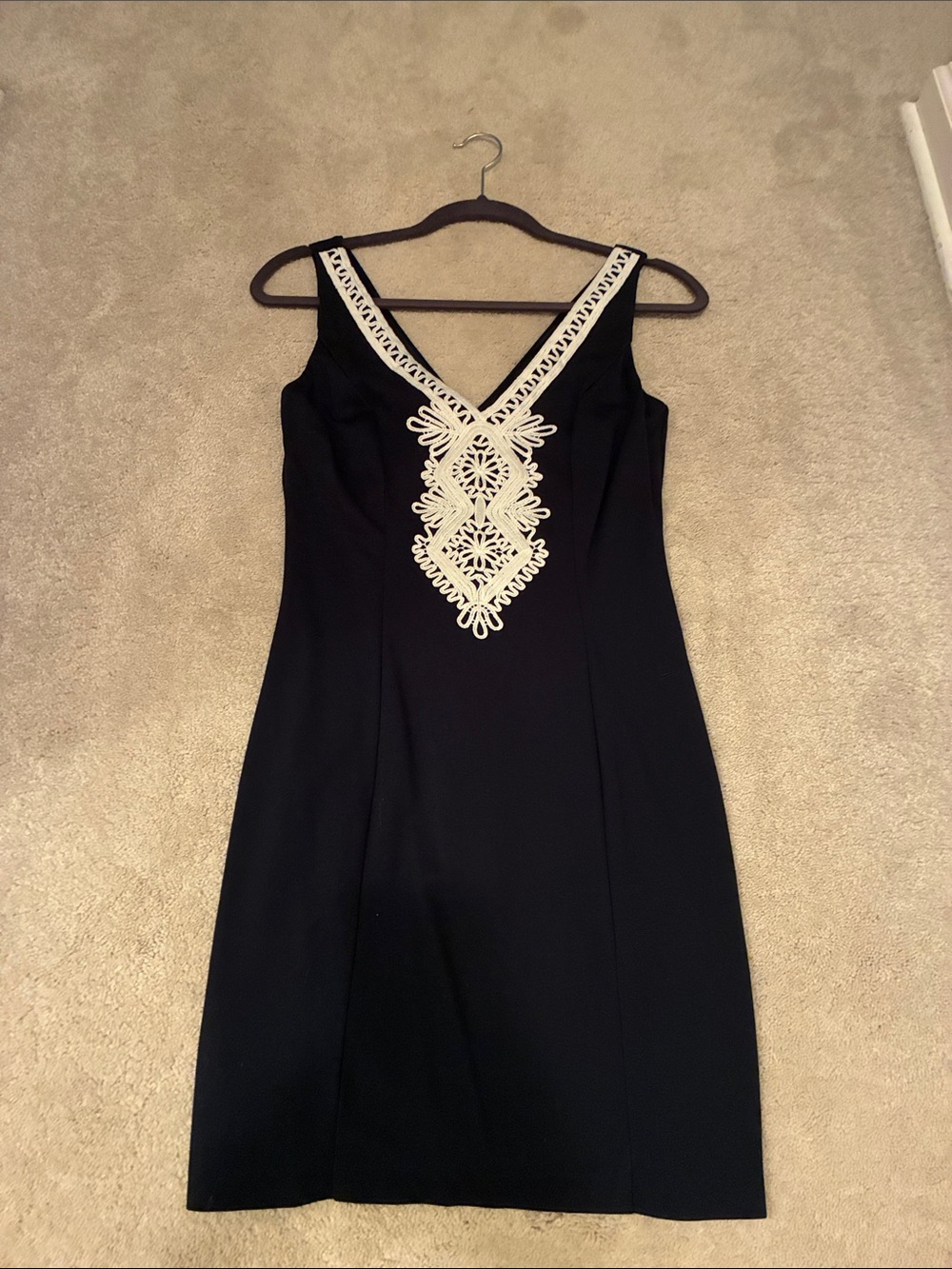 Eliza J Black Navy Mini Dress with Cream Lace V-Front